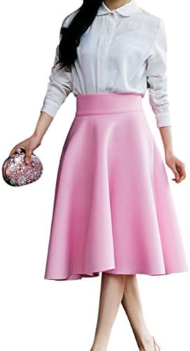 Roundshop Women's Vintage Flared High Waisted A-line Pleated Skirt Pink XL