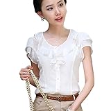 Aro Lora Women's Short Sleeve Round Neck Lotus Leaf Ruffle Shirt Blouse