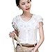 Aro Lora Women's Short Sleeve Round Neck Lotus Leaf Ruffle Shirt Blouse
