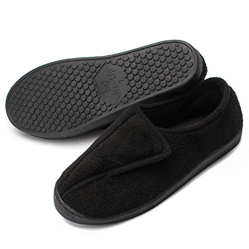 Git-up Women Memory Foam Diabetic Slippers Arthritis Edema Adjustable Comfortable House Shoes Closed Toe,11#Black