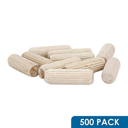 500 Pack Fluted 1" x 5/16" (8mm) Straight Wooden Dowel Pin Rods Grooved DOW516-1