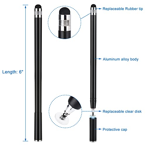 Stylus Pen for iPad (2 Pcs), Fine Point Capacitive Stylus Pens Touch Screens for Apple/iPhone/Ipad pro/Mini/Air/Android/Microsoft/Surface All Touch Screens - Black/Black