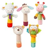 CiCy Cartoon Stuffed Animal Baby Soft Plush Hand Rattle Toys Infant Dolls Squeaker Sticks for Toddlers