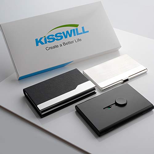 KISSWILL Business Card Holder, 3 Different Style Card Holder Include Thumb-Drive Business Card Case and Leather Business Card Holder with Magnetic Shut and Metal Name Card Case, Design for Men & Women - Thumbnail 6