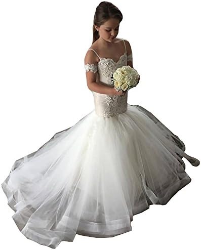 Gzcdress Mermaid Flower Girls Dresses for Wedding Lace Tulle Kids Junior Bridesmaid Dress with Train 46