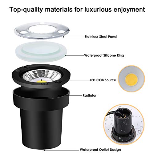 Low Voltage Landscape Lights, ALOVECO 12V-24V in Ground Well Lights 3W COB IP67 Waterproof LED Landscape Lighting for Indoor Outdoor Step Deck Yard Garden Patio, Warm White (4 Pack)