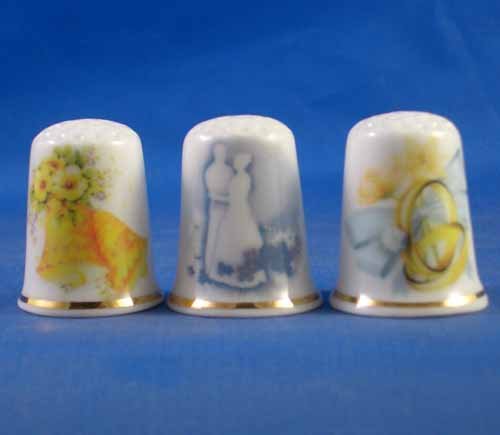 Porcelain China Collectable Thimbles - Set of Three Wedding Collection