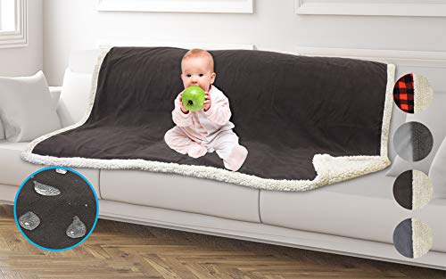 Catalonia Waterproof Blanket,Liquid Pee Proof Blanket for Bed Couch Sofa,Protector Cover for Baby,Cozy Sherpa Lining Throws and Blankets for Camping Boating,60X50 inches