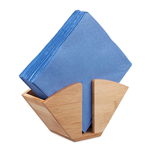 Relaxdays Wooden Napkin Holder, Bamboo Coffee Filter Dispenser, Napkin Stand, HxWxD: 11 x 20 x 7.5 cm, Natural