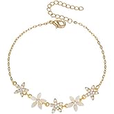 Delicate Cherry Blossom Flower Crystal Chain Link Bracelet for Women Gold Plated Cute Dainty CZ Petal Floral Sakura Bracelets Adjustable Sweet Dainty Fashion Trendy Fine Jewelry Gifts
