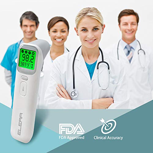 Baby Ear and Forehead Thermometer, ELERA Digital Medical Infrared Thermometer Suitable for Baby, Infants, Toddlers, Adults, Objects and Ambient No Touch with More Accuracy, FDA Approved (White)