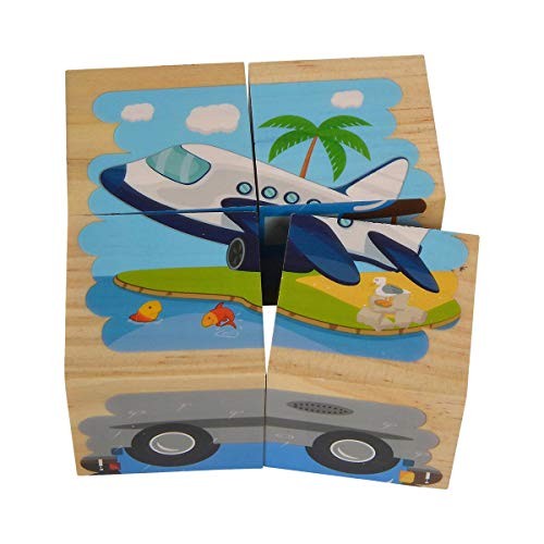 Eichhorn 100005482 - Bilderwürfel, 4 Bausteine mit 6 Fahrzeugmotiven, 4-tlg., 9 x 9 x 4,5 cm, Kiefernholz – Bild 5