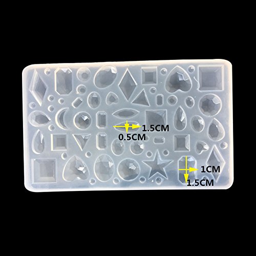 Gem Jewelry Silicone Mold Oval Teardrop Square Heart Round Moon Square Shapes Polymer Clay/Crafting/Resin Epoxy/Pendant Earrings Necklace Making/Resin Craft Molds (Blue)