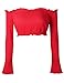 OQC Women's Sexy Off Shoulder Crop Tops Strapless Long Sleeve Casual Tube Rib-Knit Tee Red