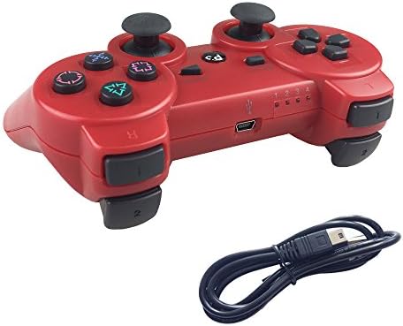 Deloke Wireless Bluetooth Controller For PS3 Double Shock - Bundled with USB charge cord (Red)