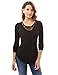PattyBoutik Women Crochet Lace Inset Curved Hem Blouse (Black Large)