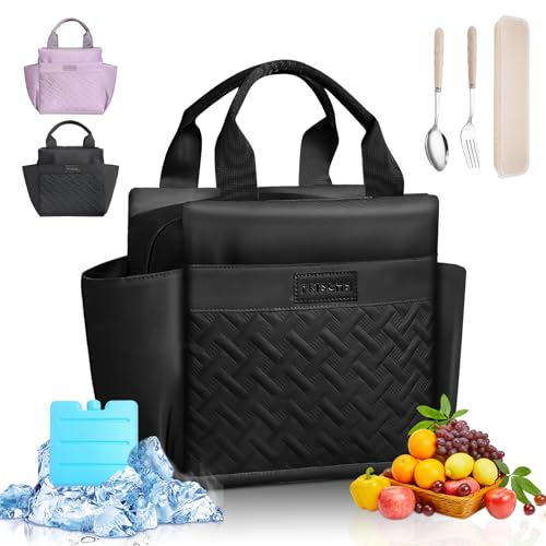 ZZBIFRJ Loncheras Térmica para Mujer, Bolsa de Almuerzo de Gran Capacidad con Cristales Hielo y Cubiertos, Aislamiento Portátil Ideal para el Trabajo, Playa, Camping