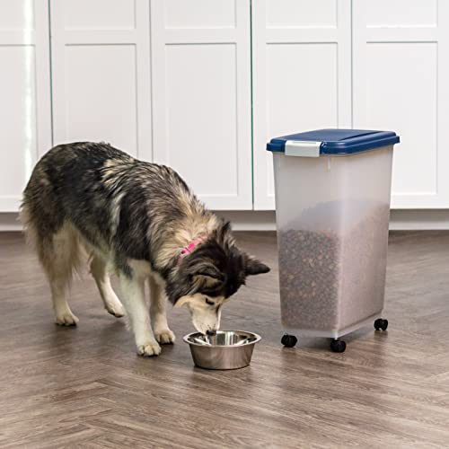 IRIS USA 47qt/35lbs Airtight Pet Food Storage Container With Casters, Navy