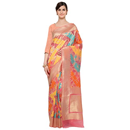 Aksaa Fashion Women's Indian Peach Woven Blended Cotton Festival Saree, Sari