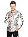 Coofandy Men's Metallic Shiny Nightclub Slim Fit Long Sleeve Button Down Party Shirts, Silver, Medium