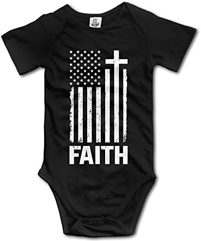 Unisex Baby Distressed White USA Flag - Cross Have Faith Short-Sleeveless Romper Creeper 3M