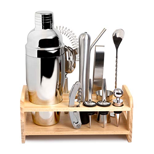 Complete Bartender Kit w/Cocktail Shaker & Bar Accessories - 13 Piece Mixology Bar Set - Includes Twisted Spoon, Muddler, Ice Tongs, Wine Opener, Other Bar Tools - Unlimited Drink Mixing Options - Thumbnail 4