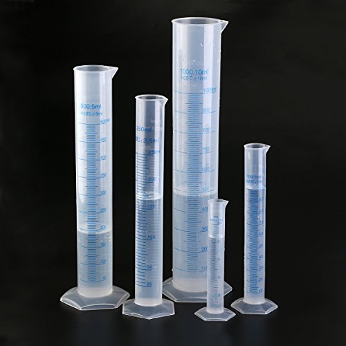 Pixnor 5pcs Measuring Cylinder Graduated Cylinder 50ml 100ml 250ml 500ml 1000ml