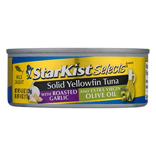 StarKist Selects E.V.O.O. Solid Yellowfin Tuna with Roasted Garlic and Extra Virgin Olive Oil - 4.5 oz Can (Pack of 12)