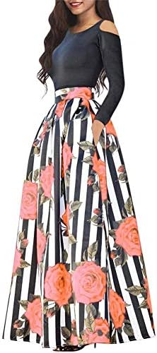 VLUNT Women's African Floral Print A Line Long Skirt Pockets Two Pieces Maxi Dress