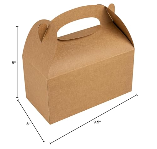 Bio Tek 9.5 x 5 x 5 Inch Gable Boxes For Party Favors, 100 Attractive Gift Boxes - With Built-In Handle, Greaseproof, Kraft Paper Gable Boxes, For Birthday Parties And Weddings by Restaurantware - Used condition - US$62.37