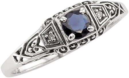 Art Deco Style Sterling Silver Filigree .35ct Sapphire & Diamond Ring (sz 7)