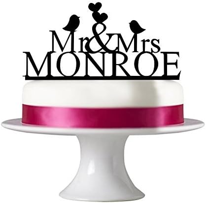 Mr & Mrs Wedding Cake Toppers, Groom Bridals Name,initils,black Acrylic Laser Engraved Birds,heart