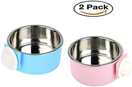 Xight Pet Crate Bowl for Dog Hanging Pet Feeder Bowl Removable Stainless Steel Cage Hanging Water Food Bowl Dish with Bolt Holder for Pet Dog Cat Bird Puppies