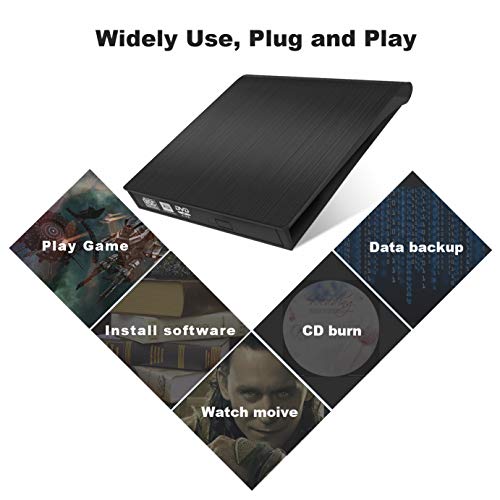 External DVD CD Drive, USB 3.0 Portable CD DVD +/-RW Drive Burner Slim DVD/CD ROM Rewriter Player Superdrive, High Speed Data Transfer for Laptop MacBook Desktop PC, Plug and Play