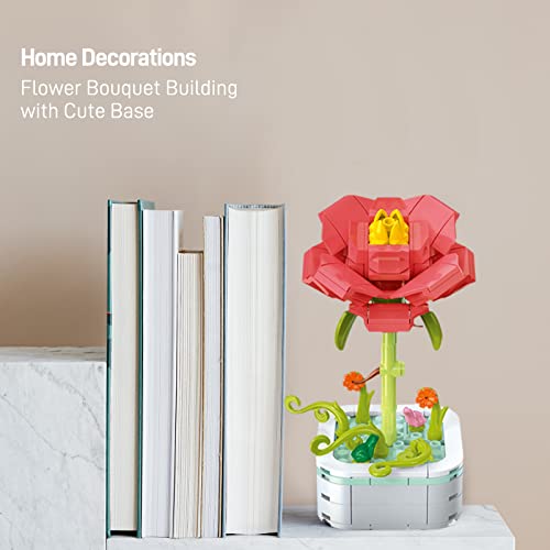 Flower Bouquet Building Set with Base, Cute Sunflower Artificial Plant