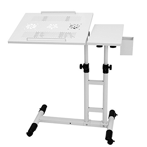 360° Rolling Portable Laptop Table Mobile Desk, Adjustable Height Work Cart Computer Desk Stand Over Sofa Bed Table w/ USB Fan & Pen Container(22.8-37.8'') - Thumbnail 2