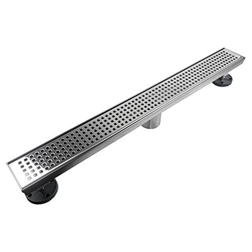 Neodrain 32-Inch Linear Shower Drain with Removable Quadrato Pattern Grate,Polished 304 Stainless Steel Rectangle Shower Floor Drain,Floor Shower Drain With Adjustable Leveling Feet, Hair Strainer