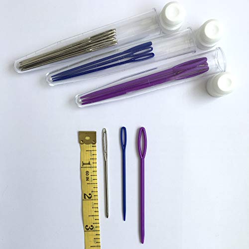 Blunt Large Eye Needles 20 Pcs - Assorted Big Eye Steel and Plastic Yarn Knitting Needles and 3 Clear Tubes
