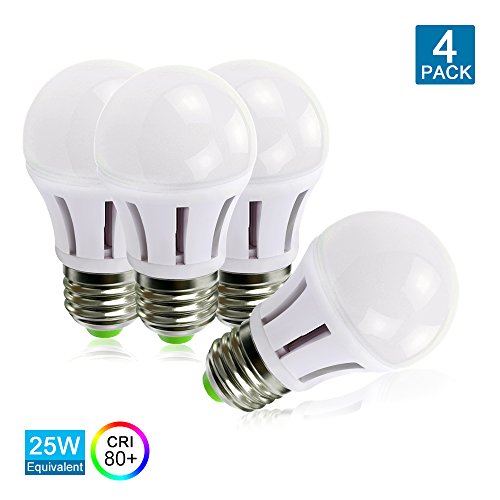 SANSI LED Light Bulb, Ceramic Body and Glass Mask, E26 Base, 310lm, 25w Equivalent, A15 LED Bulb, 5000K Daylight (4 Pack)