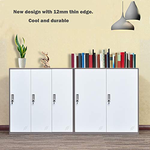3 Door Metal Office Storage Locker,Steel Office Phone Bag Storge Locker with Lock and Shelves,Living Room Shoes Cabinet(3D) - Thumbnail 4