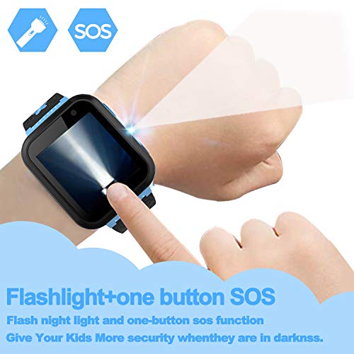 GreaSmart [SIM Card Included] Kids Smart Watch Phone for Girls Boys - IP68 Waterproof GPS Tracker Locator Touch Games SOS Outdoor Digital Wrist Cellphone Watch Bracelet for Holiday Birthday (Blue) - Thumbnail 4