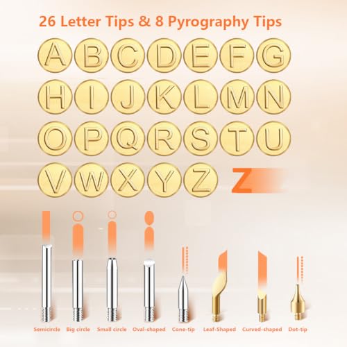 Afantti Wood Pyrography Kit, Pyrography Pen Leather Burning Tool | 26 Letters | Adjustable Temperature | for Engraving