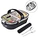 Arderlive Insulated Bento Box With portable utensils, 2-Compartment Leakproof Stainless Steel Lunch Container For Kids Or Adults.(BLACK)