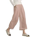 Ecupper Womens Casual Loose Plus Size Elastic Waist Cotton Trouser Cropped Wide Leg Pants Pink 12-14