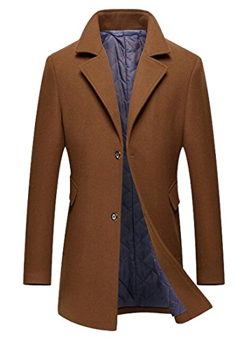 Oberora Mens Winter Thick Lapel Slim Fit Wool Trench Pea Coat Overcoat Camel XL Oberora Mens Winter Thick Lapel Slim Fit Wool Trench Pea Coat Overcoat Camel XL