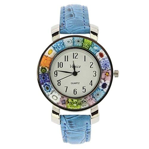 Glass of Venice Serena Murano Millefiori Watch with Leather Band - Light Blue