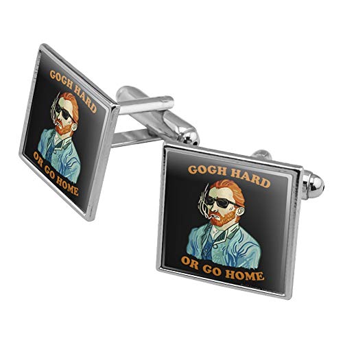 GRAPHICS & MORE Gogh Hard or Go Home Van Funny Humor Square Cufflink Set - Silver or Gold