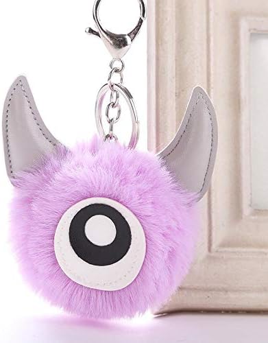 JJrainning Key chain Horn big eyes monster key ring pompom hair ball pendant key ring handbag car key ring accessories jewelry