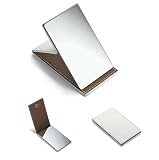 yueton Shatterproof Stainless Steel Ultrathin Folding Travel Mirror Makeup Mirror with PU Leather Case Cover for Personal Use, Camping, Travelling, Emergency Signaling