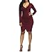 Tulucky Women Sexy V Neck Long Sleeve Front Fold Stretch Bodycon Bandage Pencil Party Dresses